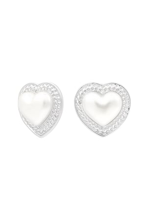 Earrings heart pearl - Silver Color color h5 