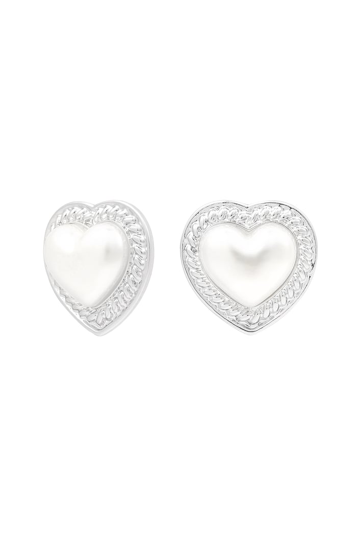 Earrings heart pearl - Silver Color color 