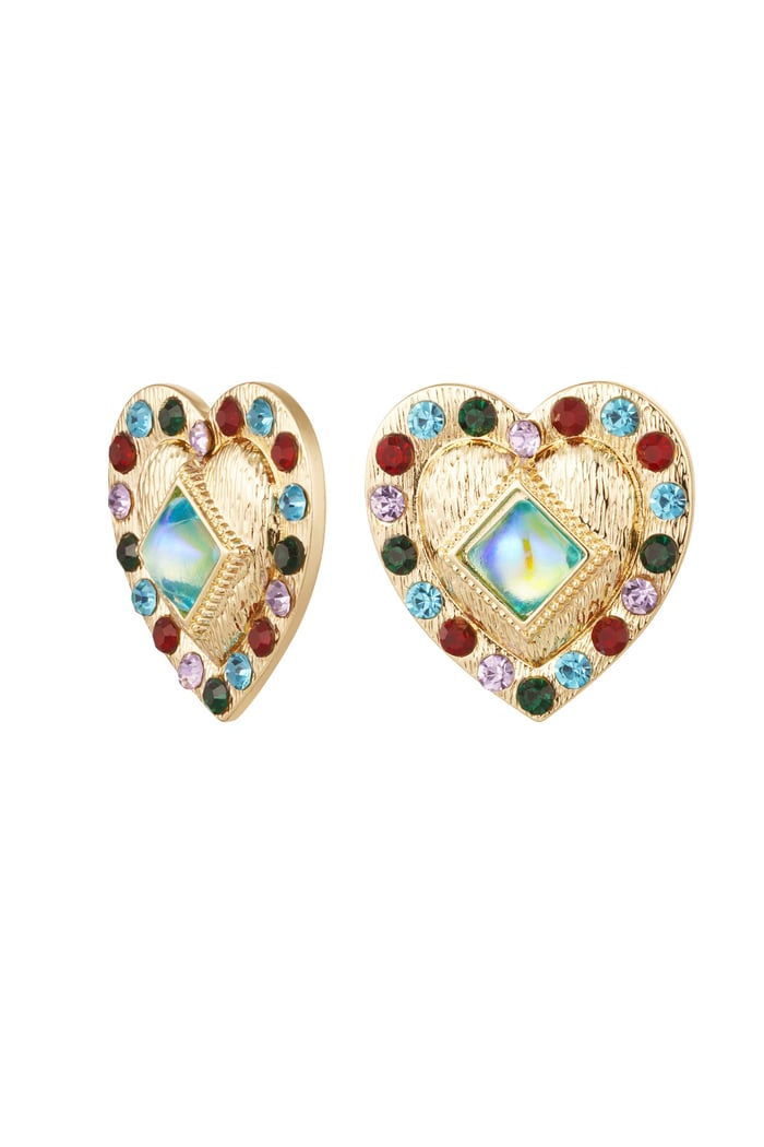 Earrings colorful heart - Gold color 