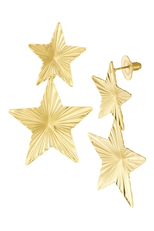 Earrings 2 stars with print - Gold color h5 