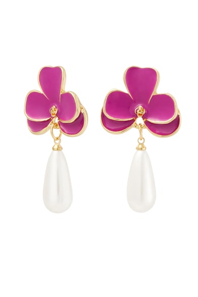 Earrings pink flower with pearl - Silver Color color h5 