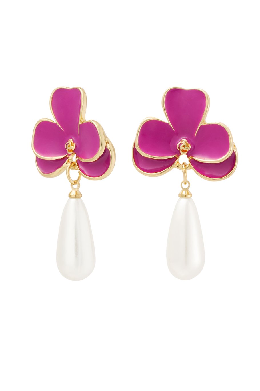 Earrings pink flower with pearl - Silver Color color 