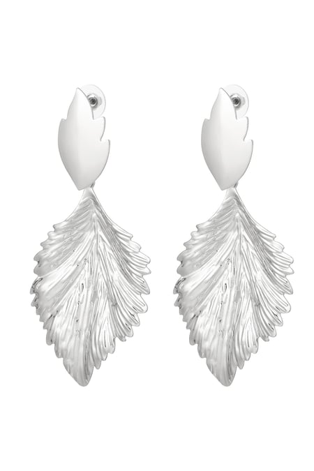 Earrings statement feather - silver color Metal