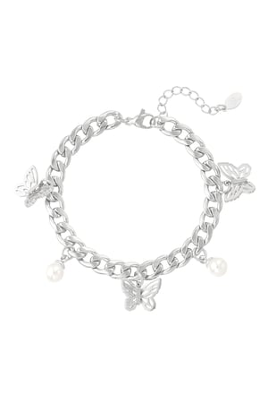 Link bracelet butterflies with pearl - Silver Color color h5 