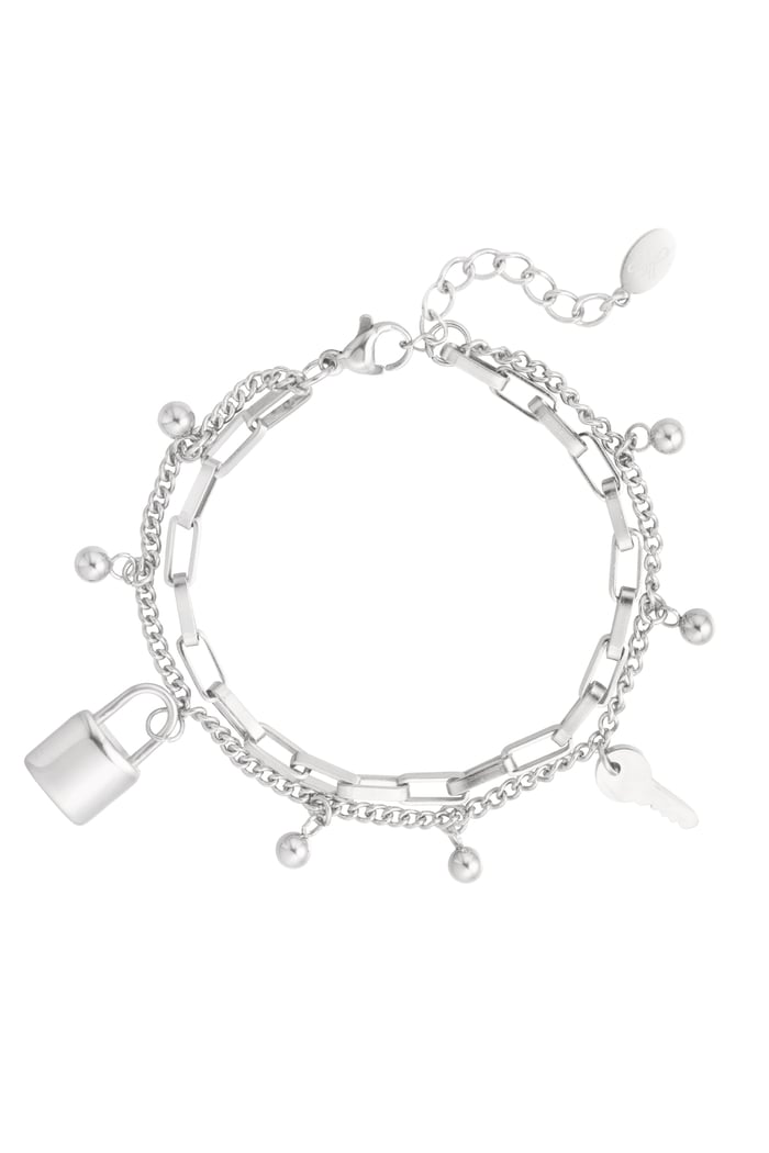 Double bracelet with charms and balls - Silver Color color 