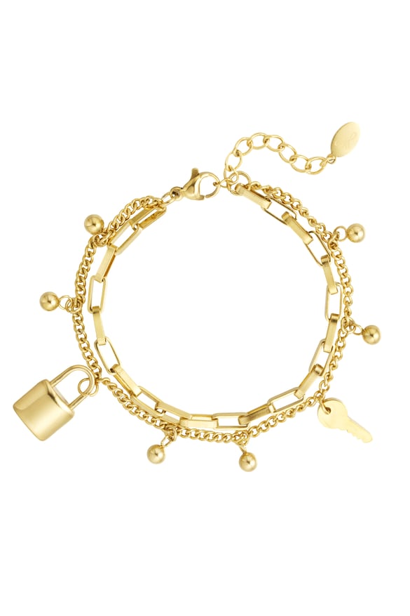 bracelet double avec breloques et boules - couleur or 2