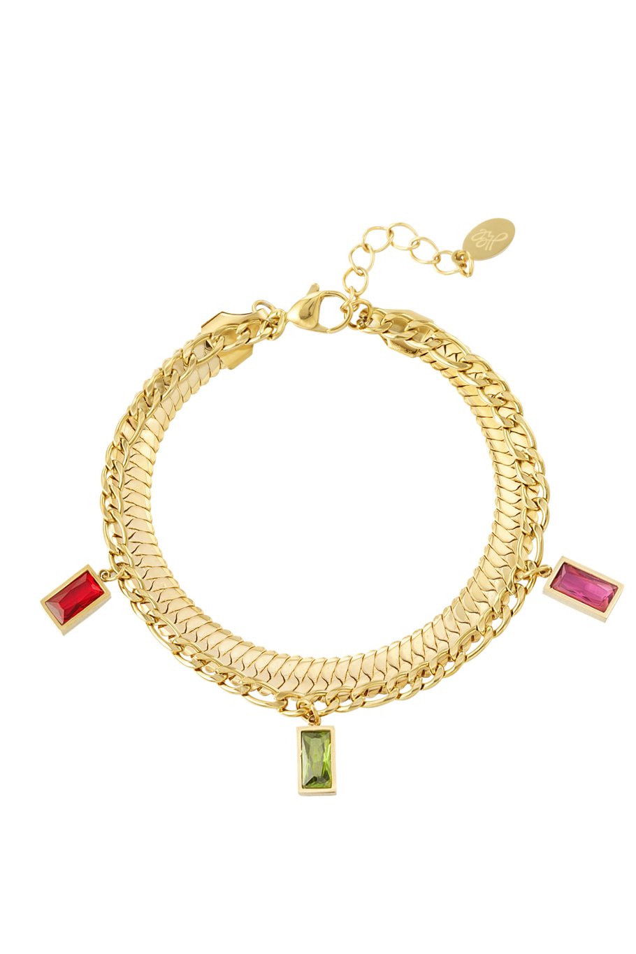Armband dubbel gekleurde stenen - Goud kleur 
