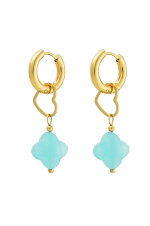 Earrings charm heart with clover - Gold color/blue h5 