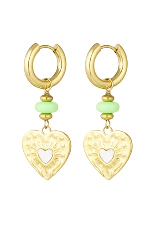 Earrings heart coin with green bead - Gold color/green h5 