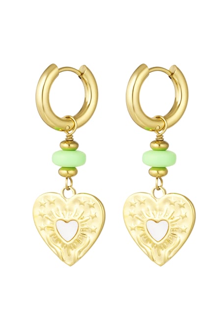 Earrings heart coin with green bead - Gold color/green 2