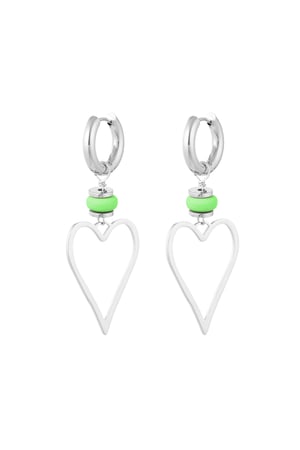 Earrings heart with bead - Silver color/green h5 