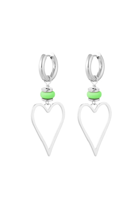 Earrings heart with bead - Silver color/green