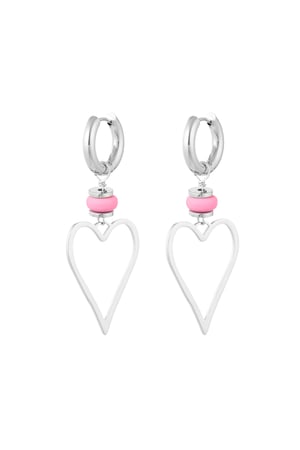 Earrings heart with bead - Silver color/pink h5 