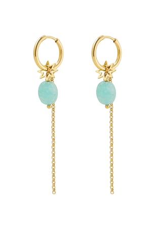 Earrings necklace with stone and charm - Gold color/blue h5 