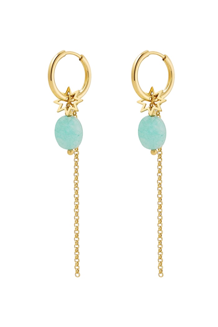 Earrings necklace with stone and charm - Gold color/blue 