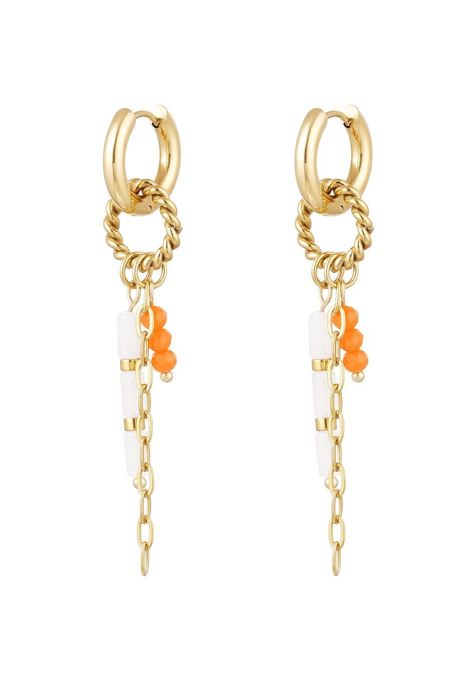 Earring many pendants orange - Gold color 