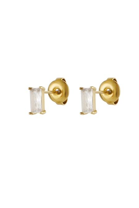 Ear studs rectangular stone - Gold color/white