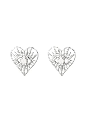 Ear studs heart with eye - Silver Color color h5 