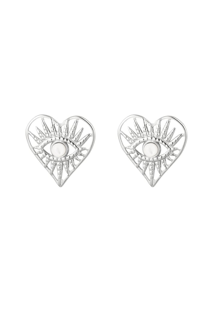 Ear studs heart with eye - Silver Color color 