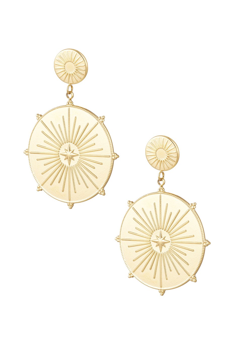 Earrings large round charm - Gold color 