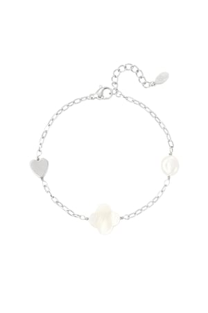 Bracelet pearl, heart & clover - Silver Color color h5 