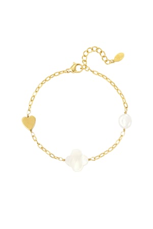 Armband Perle, Herz & Kleeblatt - Goldfarbe h5 