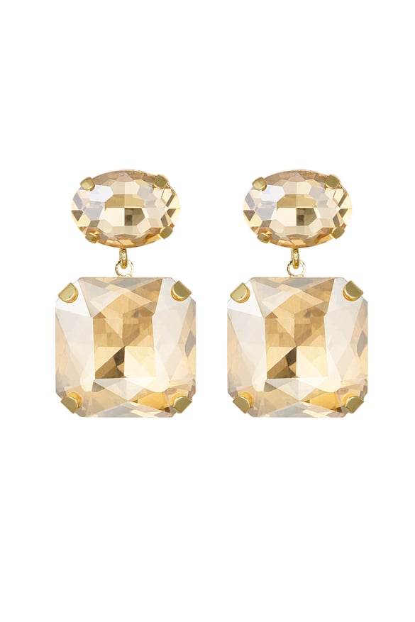 Earrings glass beads square/round - Gold Color Glass beads 2