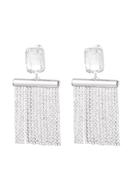 Boucles d'oreilles rideau de paillettes avec pierre - Perles de verre argentées