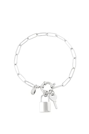 Link bracelet round closure key & lock - Silver Color color h5 