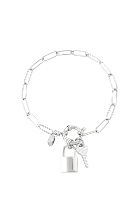 Link bracelet round closure key & lock - Silver Color color