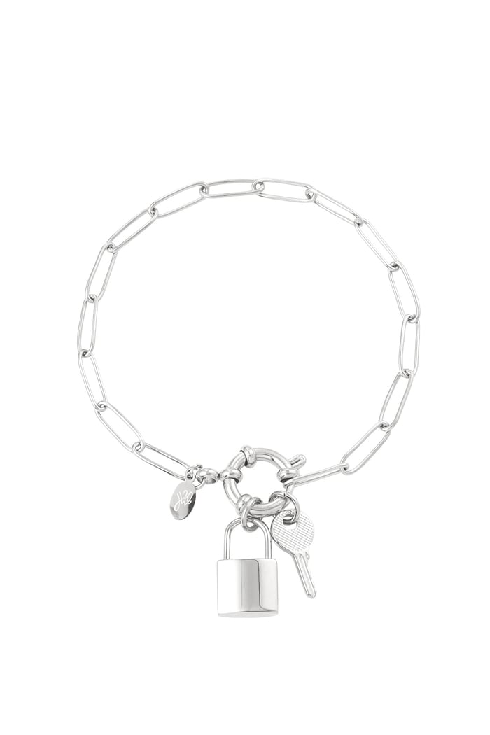 Link bracelet round closure key & lock - Silver Color color 