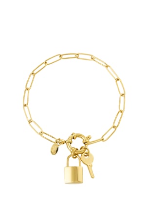 Link bracelet round closure key & lock - Gold color h5 