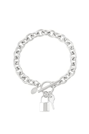 Coarse link bracelet with key & lock - Silver Color color h5 