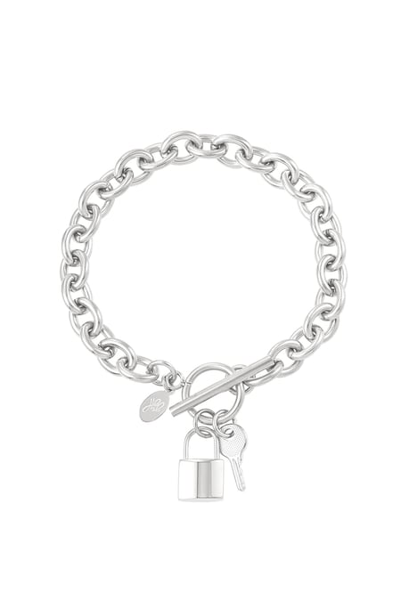 Coarse link bracelet with key & lock - Silver Color color 2