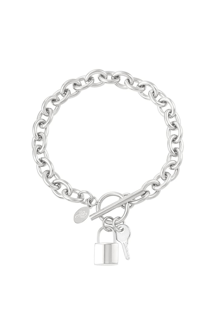 Coarse link bracelet with key & lock - Silver Color color 