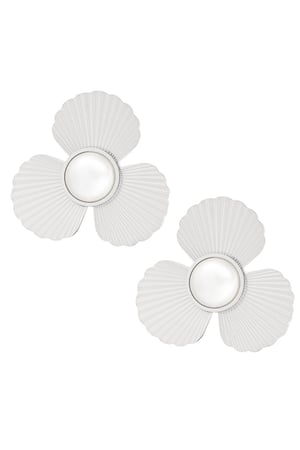 Earrings flower with pearl - Silver Color color h5 