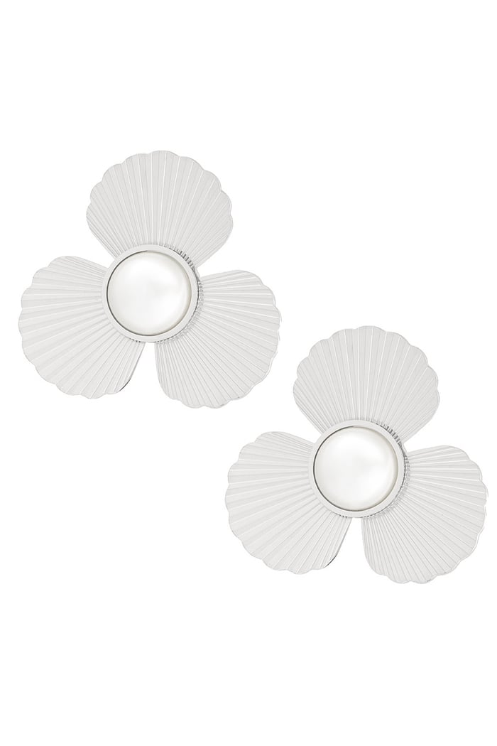 Earrings flower with pearl - Silver Color color 