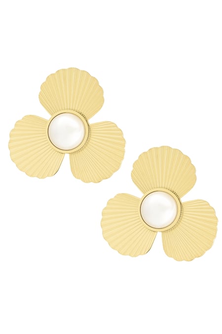 Earrings flower with pearl - Gold color