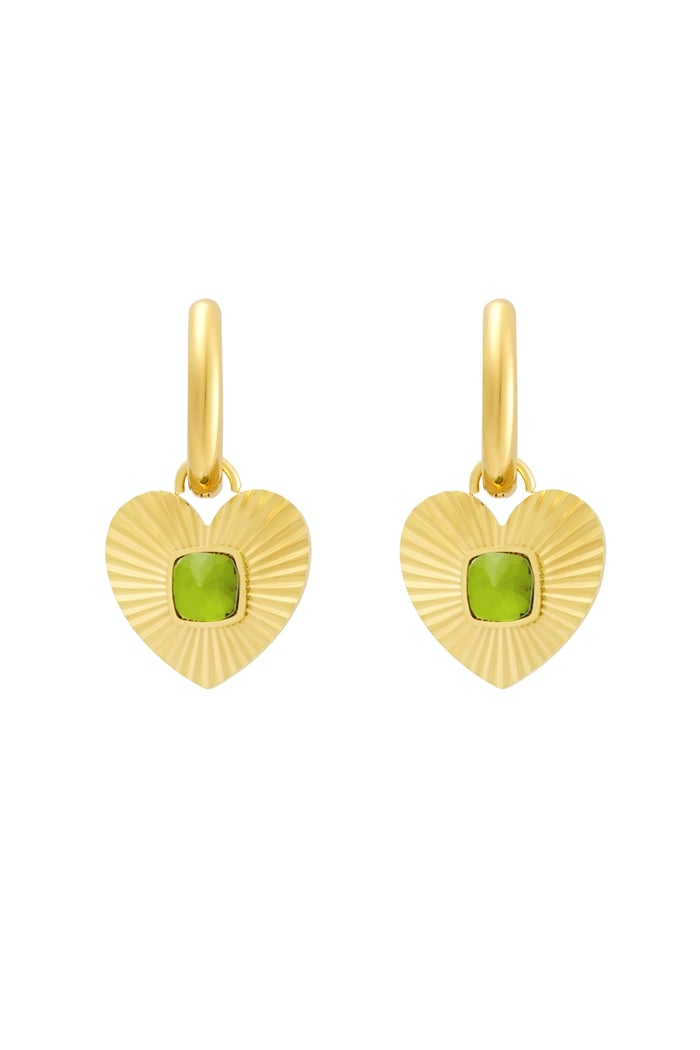 Earrings heart with stone - Gold color/green 