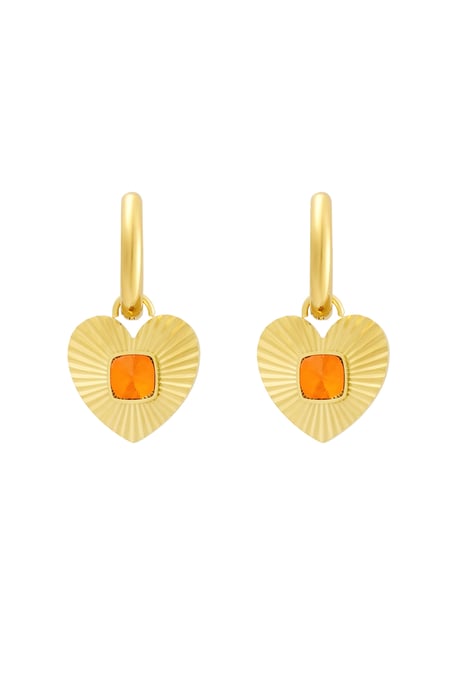 Earrings heart with stone - Gold color/orange 2