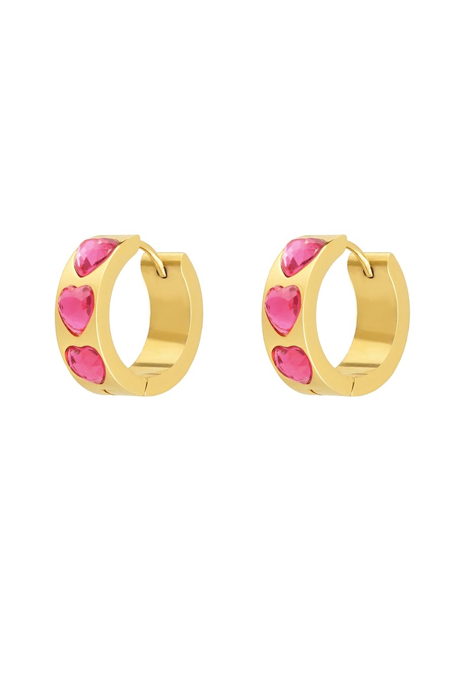 Oorbellen hartjes steentjes - Goud kleur/roze 
