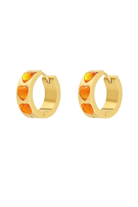 Earrings hearts stones - Gold color/orange 2