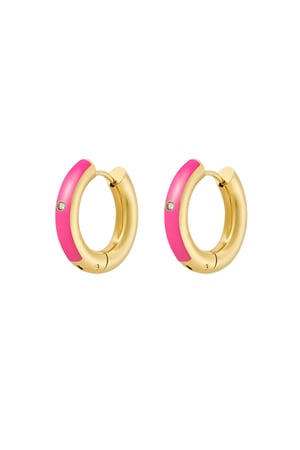 Creoles colored with stone - Gold color/fuchsia h5 