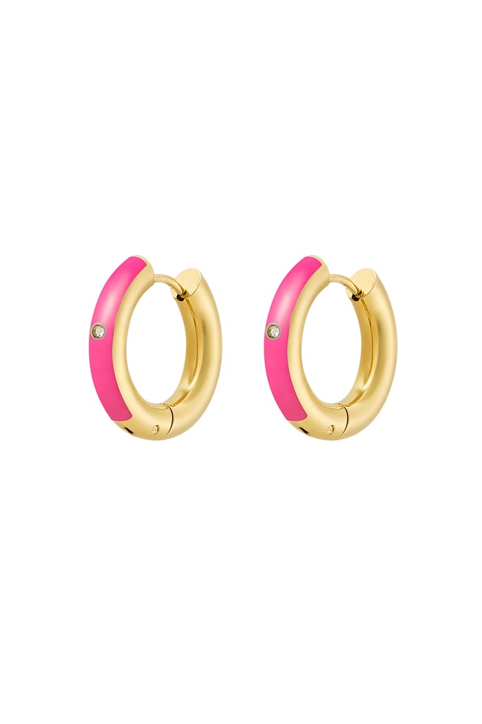 Creoles colored with stone - Gold color/fuchsia 