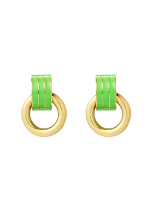 Earring double layer green - Gold color h5 