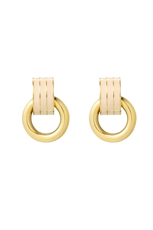 Earring double layer beige - Gold color h5 