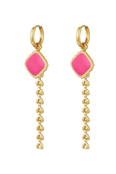 Earrings colorful charm with jargon - Gold color/pink 2