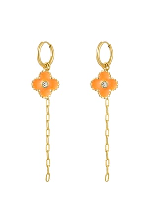 Ohrring Kleeblatt mit Kette orange - Goldfarbe h5 