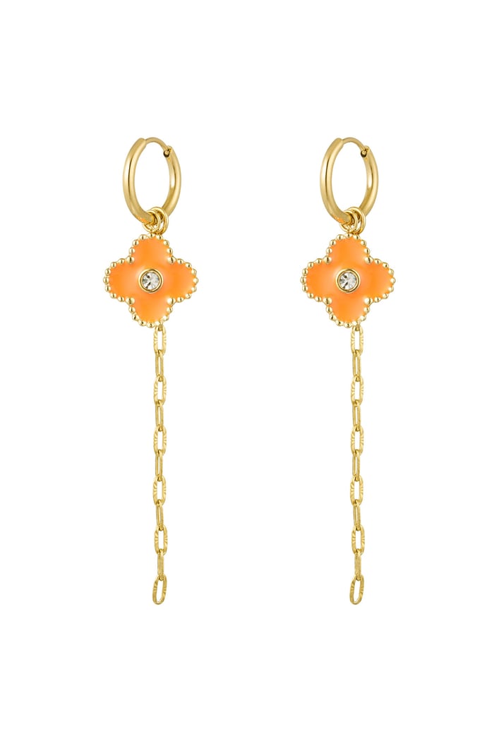 Ohrring Kleeblatt mit Kette orange - Goldfarbe 