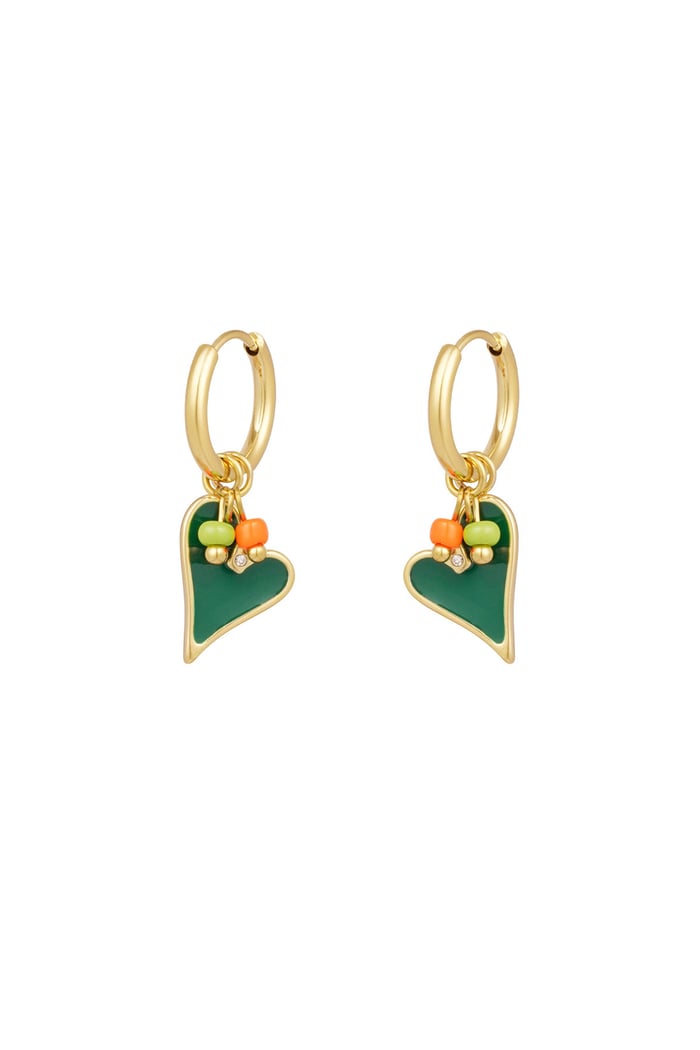 Earrings love song - green Gold color 